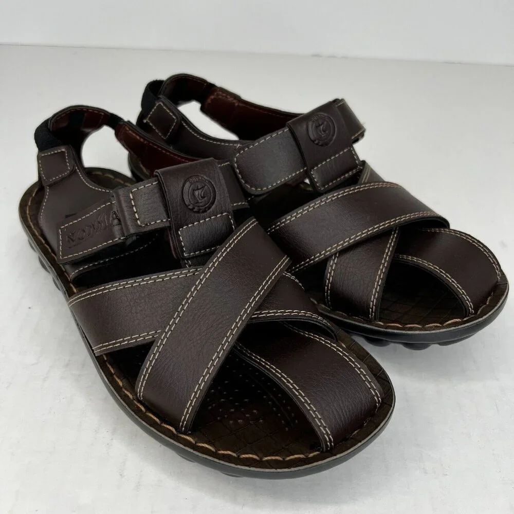 Odyssia Mens R312 Brown Leather Fisherman Straps Peep Toe Size 41 Dress Sandals